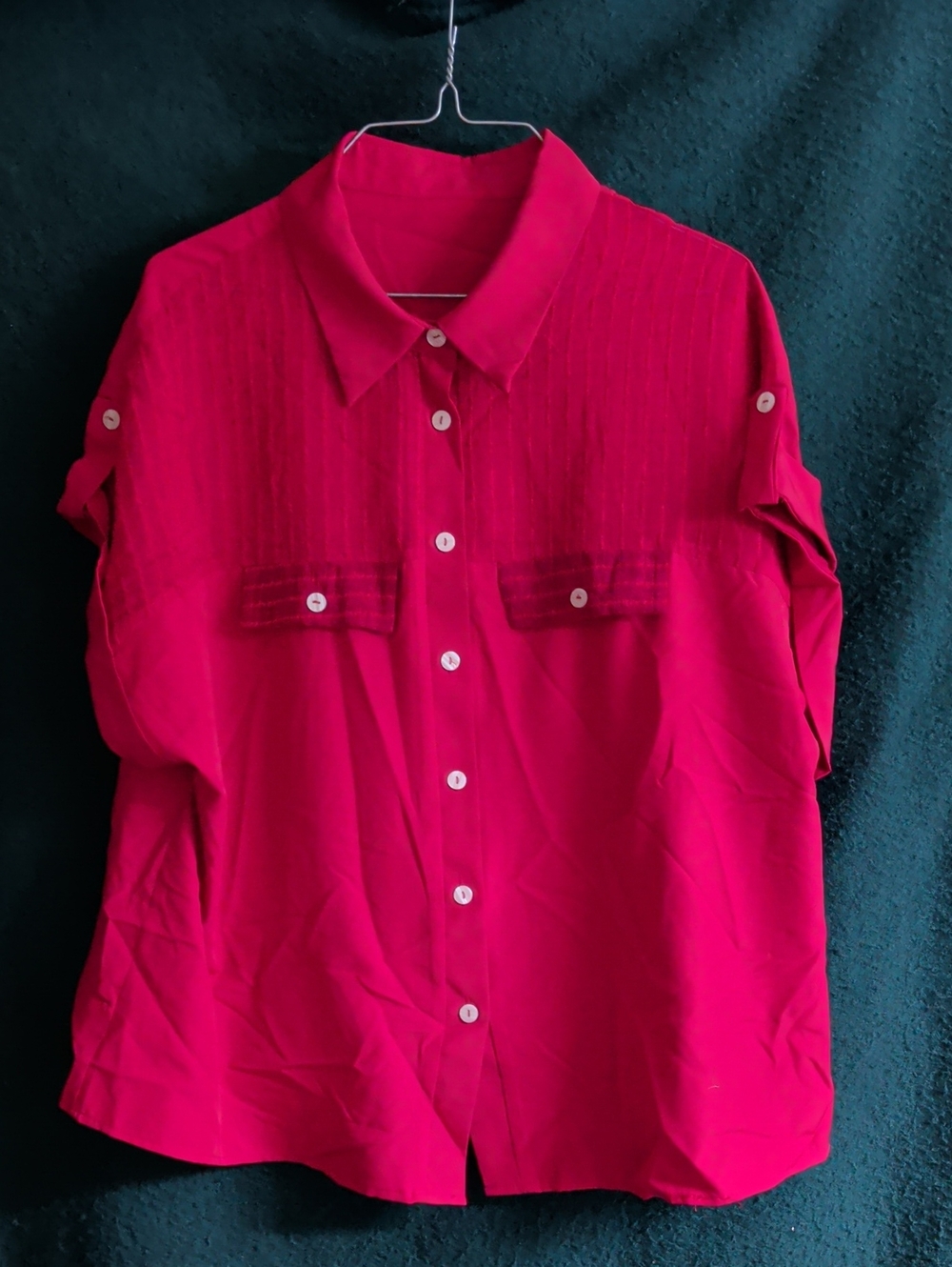 SHEIN Red Button-Down Shirt with Chest Pockets
